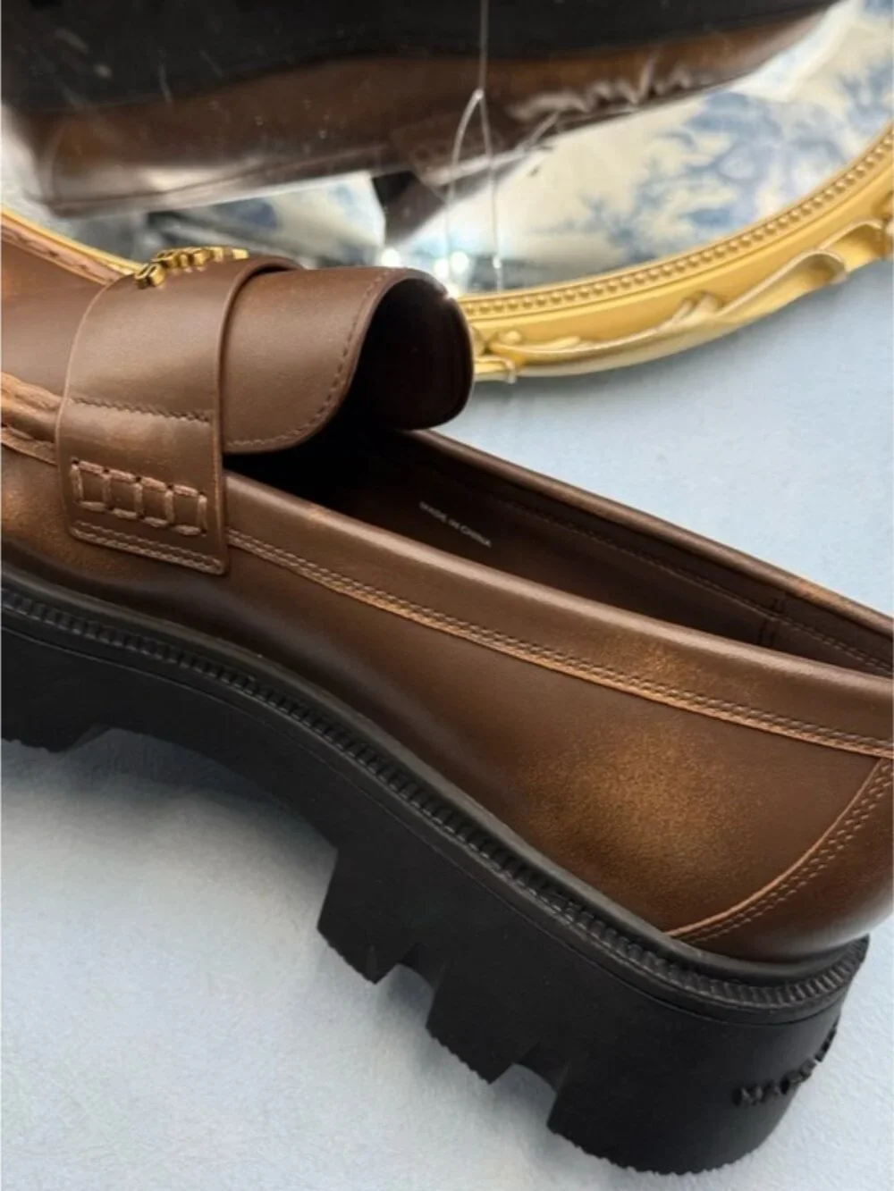 🆕 MARC JACOBS 🧿 NWOB The Distressed Leather Frankie Loafer, Brown - Sz 39 / 9 - Picture 13 of 14